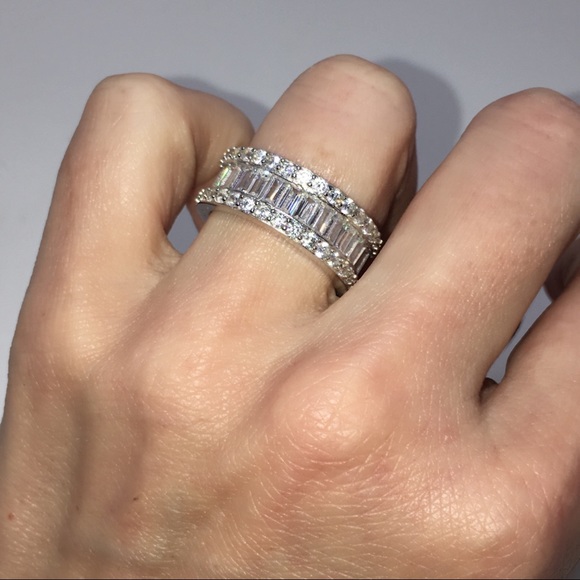 14k white gold Eternity wedding band baguette 925 - Picture 5 of 8